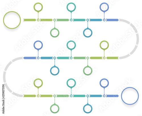 Curved timeline infographic template with 15 elements