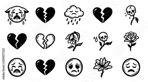 Принти на полотні Collection of Hand-Drawn Sadness and Heartbreak Icons.