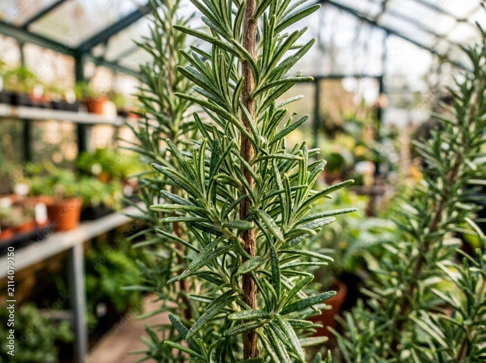Fototapeta premium Rosemary herb plant growing in greenhouse