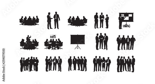 Corporate teamwork silhouettes for business presentations and management staff meetings.