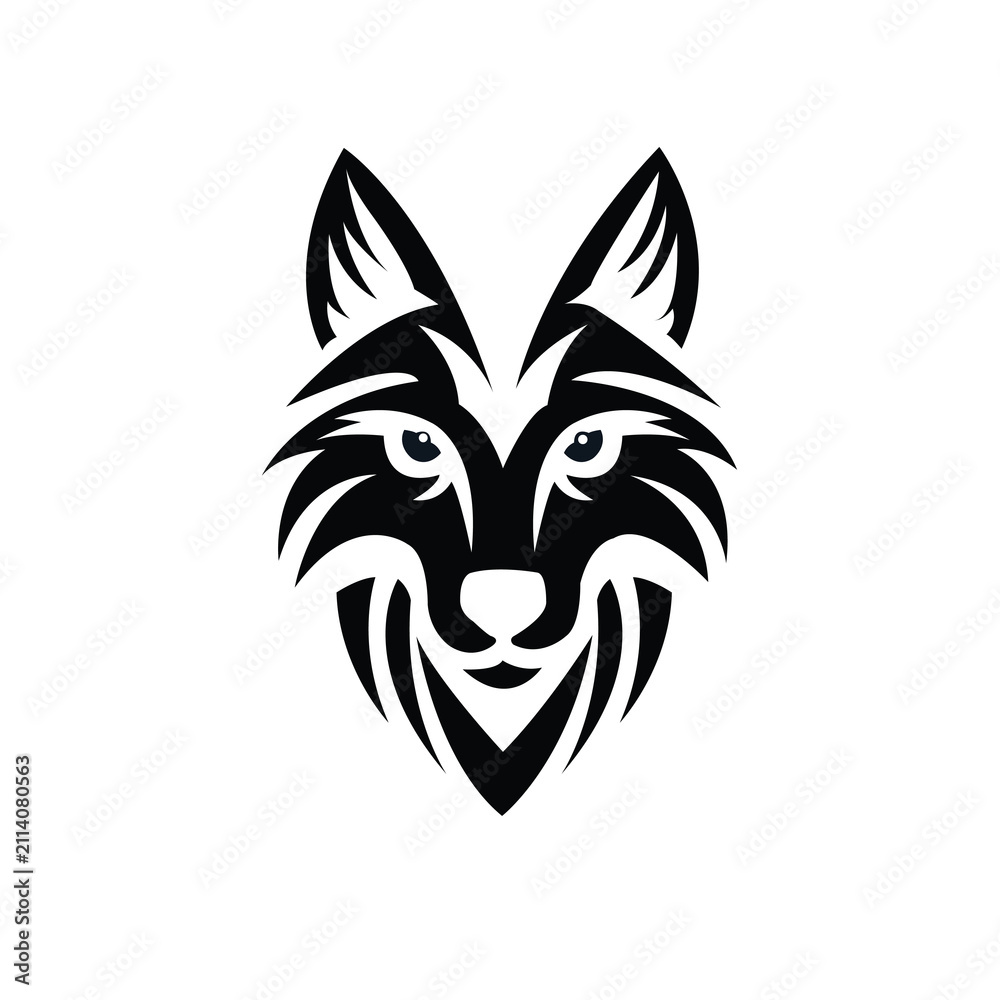 Obraz premium Black and white tribal fox head logo design for creative branding