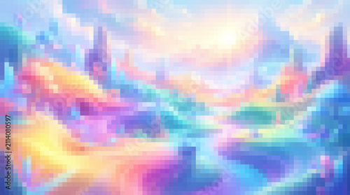 Fantasy Inspired Colorful Pixel Background with Light Effects