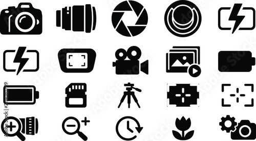 Canvastavla Set of black photography and videography icons representing camera settings equi