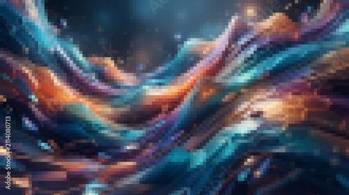 Vibrant Pixelated Light Trails with Colorful Gradient Effect