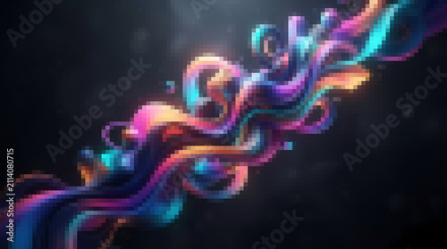 Abstract Cyber Wave Background with Neon Glow and Motion