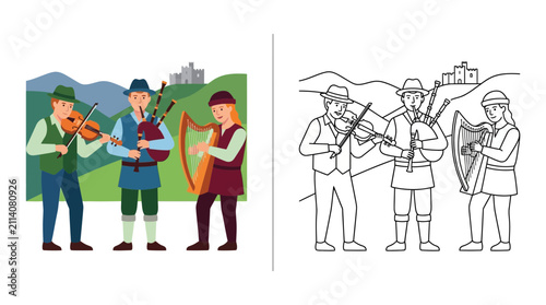 Konstfotografi Traditional Irish Musicians Playing Folk Music Outdoors