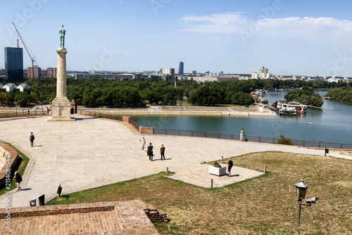 Konstfotografi High angle view of The Victor monument plateau and Sava River panorama at Kaleme