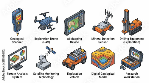 Принти на полотні Collection of Geological and Exploration Technology Icons.