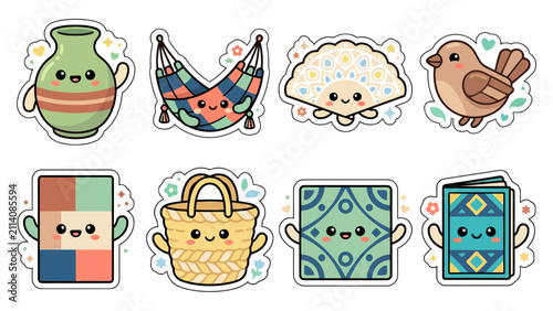 Kawaii stickers collection featuring festive items for Brazil Independence Day