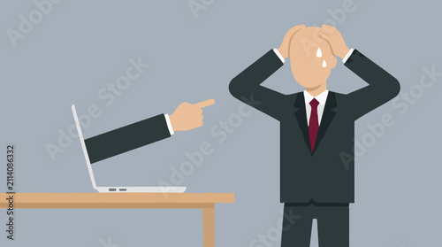 Photography Digital accusation and cyberbullying concept with stressed businessman