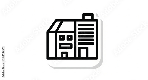 Minimalist Icon of a Storefront or Building with Simple Black Outlines on White Background