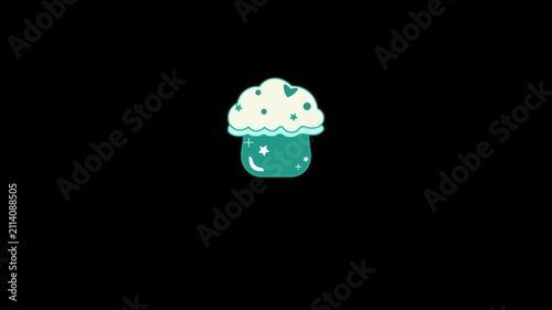 Cute cupcake animation, cartoon character animation. HD video with alpha channel. Motion graphics.