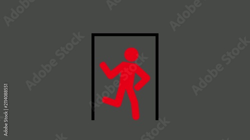 Emergency exits inside buildings, evacuation route signs. User safety instructions in case of emergency.