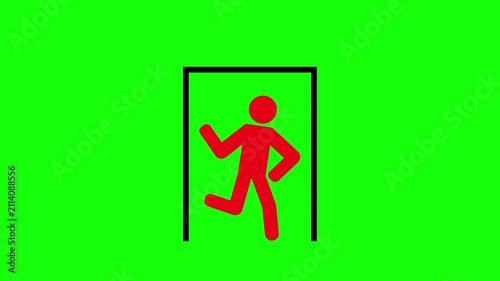Emergency exits inside buildings, evacuation route signs. User safety instructions in case of emergency.