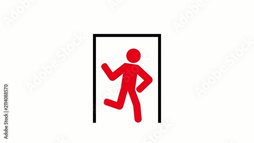 Emergency exits inside buildings, evacuation route signs. User safety instructions in case of emergency.
