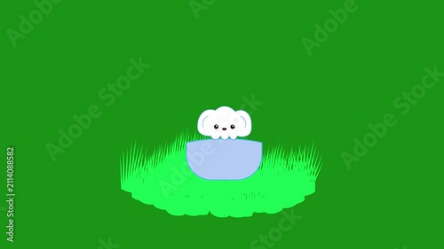 Cartoon animation of a baby elephant hiding and emerging. Repeating graphic motion. 4K video resolution animation.