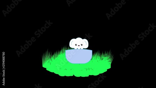 Cartoon animation of a baby elephant hiding and emerging. Repeating graphic motion. 4K video resolution animation.