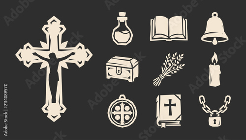 Foto Gothic religious icons set for fantasy game assets and spiritual design