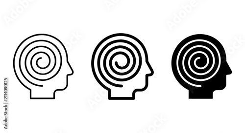 Hypnosis Spiral Head Icons, Mind Control Symbols, Psychic Energy Vector Set