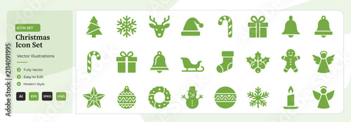 Christmas icon set. Holiday vector collection with festive winter symbols and decorations.