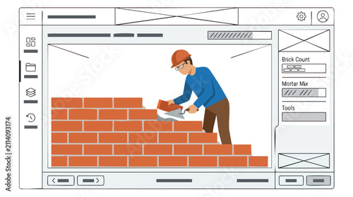 Masonry Construction Management Software Interface Vector Illustration