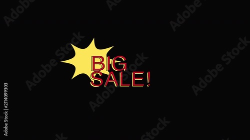 Big Sale Yellow Starburst Shape Text Animation On Black Background For Promotional Video Overlay