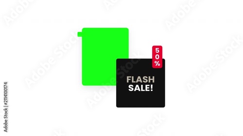 Flash Sale Promotional Black Square Banner And Green Graphic Shape Design For Digital Marketing