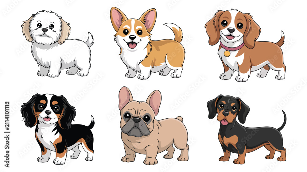Obraz premium Cute small dog collection illustration isolated on white background