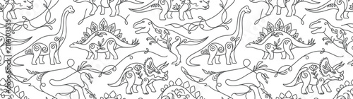 Canvastavla Doodle Dinosaur Pattern Seamless Line Art