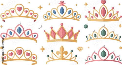 Obraz na płótnie Princess Tiara Vector Collection Featuring Royal Crowns with Gemstones, Elegant