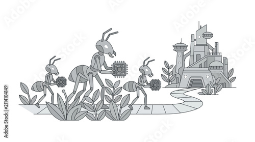 Robotic Ants Carrying Computer Chips to Futuristic Colony