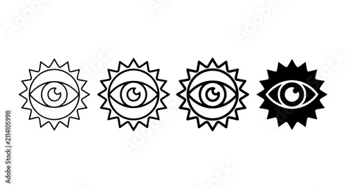 All-Seeing Eye Icons, Mystic Sun Symbols, Esoteric Vision Graphics, Spiritual Insight Vector Set