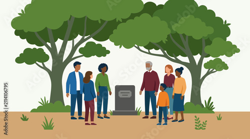 фотографія Diverse Group Standing Together at Grave Memorial in Peaceful Park