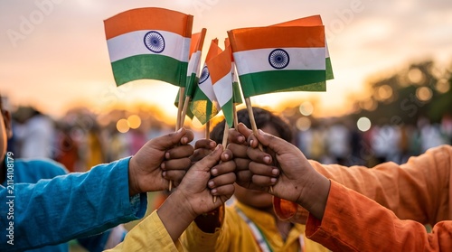 Indian Kids Holding National Flags for Independence Day Celebration