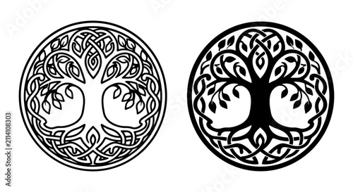 Fotografie Celtic Tree of Life Vector Icons, Intricate Knotwork Symbol, Spiritual Growth Em