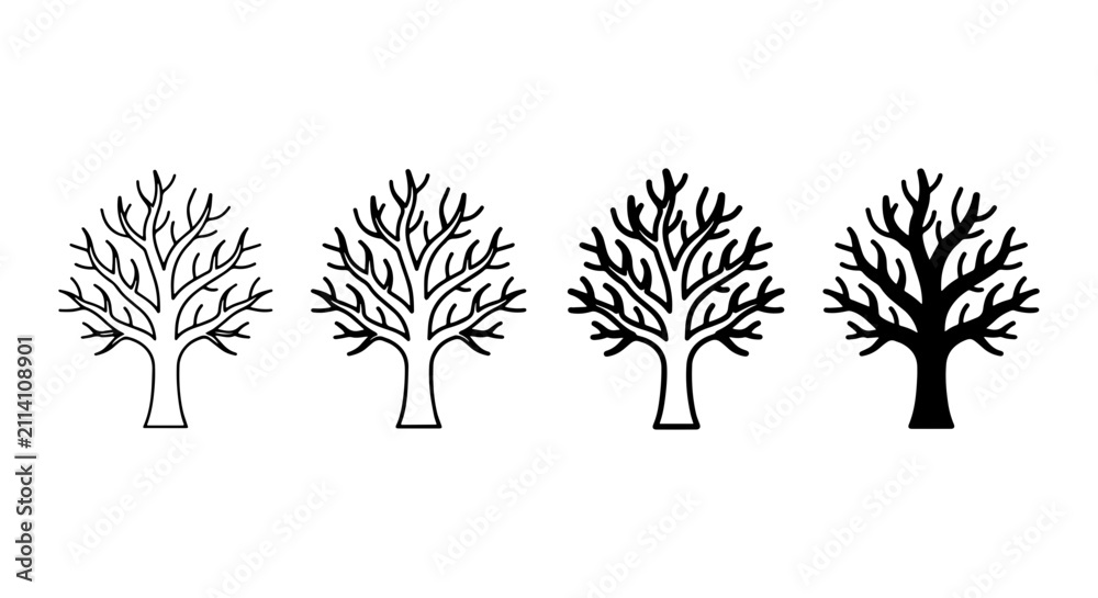 Obraz premium Bare Tree Silhouettes, Minimalist Vector Icons, Seasonal Nature Graphics, Winter Branch Art