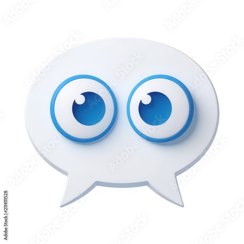 White Speech Bubble with Blue Eyes Isolated