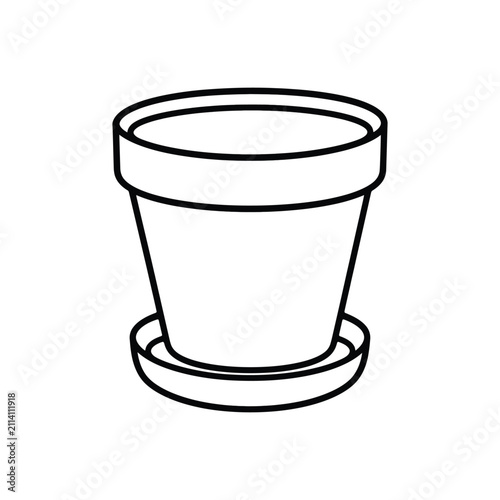 Simple line art illustration of a flower pot with a saucer