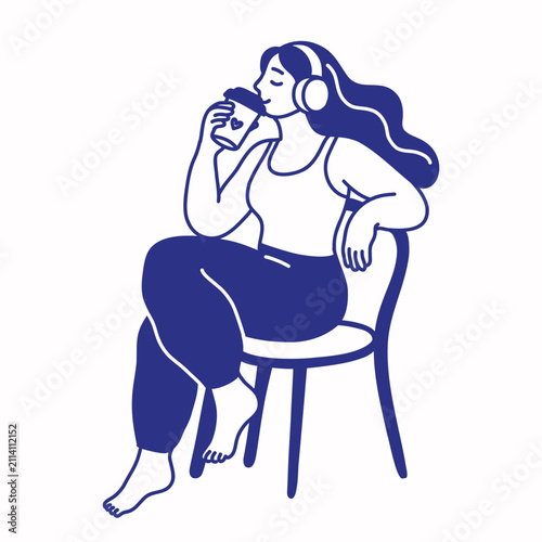 Woman enjoying coffee with headphones