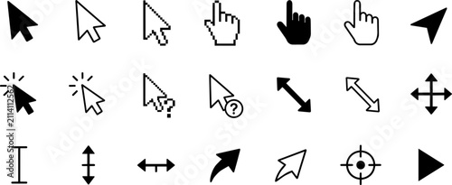 Cuadro en lienzo Isolated Computer cursor icon set, black and white mouse pointer vectors, digita