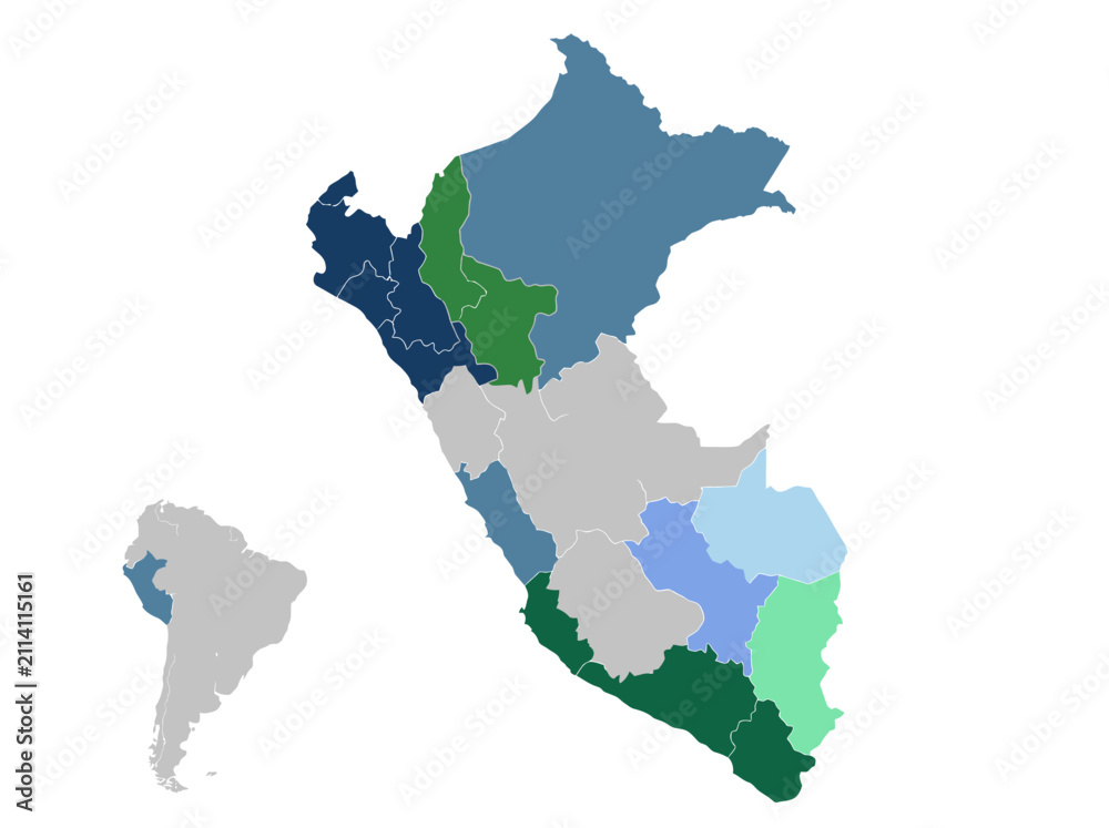 Obraz premium Peru Regional Map with South America Inset