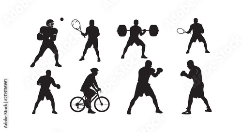 Sport men black silhouette set isolated on white background. active lifestyle concept.
