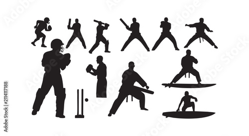 Sport players silhouettes collection on white background vector illustration.