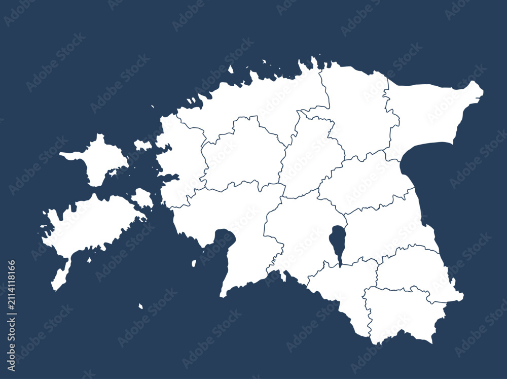 Obraz premium Estonia Administrative Map with County Divisions on Dark Blue Background