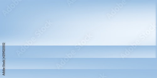 Empty studio background with soft blue gradient wall and empty limbo floor for product display. Minimal 3D room scene with clean podium platform and gentle light for photography showroom mockup.