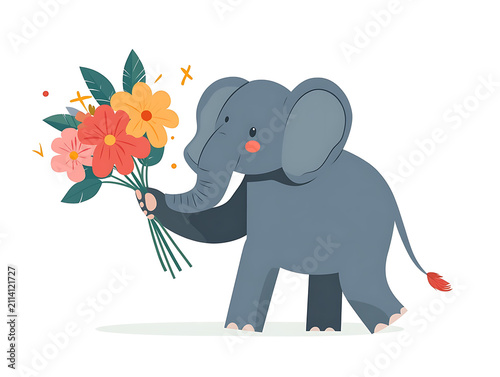 Cute elephant illustration in flat vector style isolated on white background