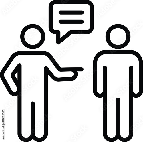 Icon showing two people communicating with a speech bubble symbol communication conversation