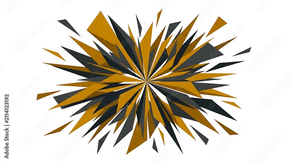 Fototapeta premium Abstract explosion of sharp gold and black geometric triangle shapes