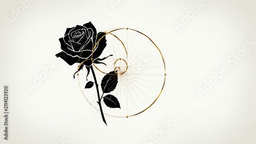 Elegant Black Rose Combined With Gold Spiral Wire Art Design