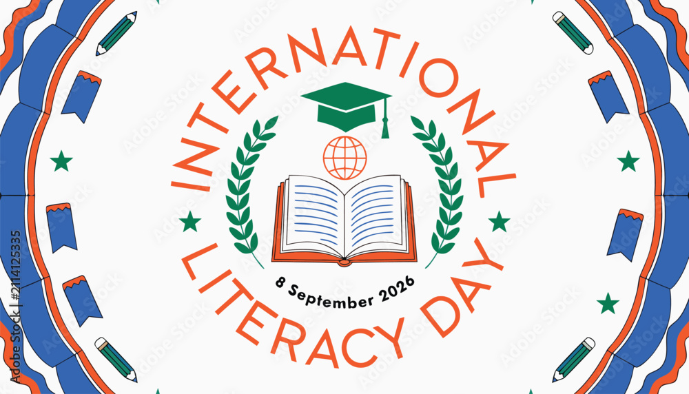 Obraz premium International literacy day 8 september 2026 emblem design